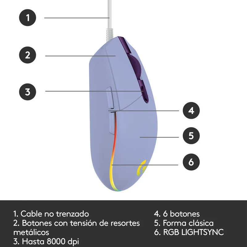 Mouse De Juego Logitech G Series Lightsync G203 Lila