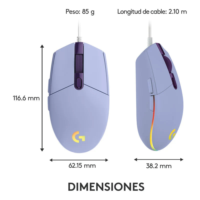 Mouse De Juego Logitech G Series Lightsync G203 Lila