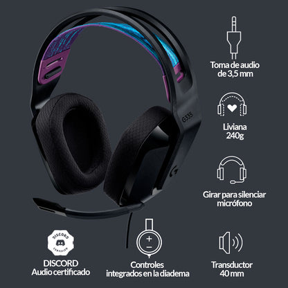 Diadema Gamer Logitech G335 3.5mm PC Xbox Play Switch Negro