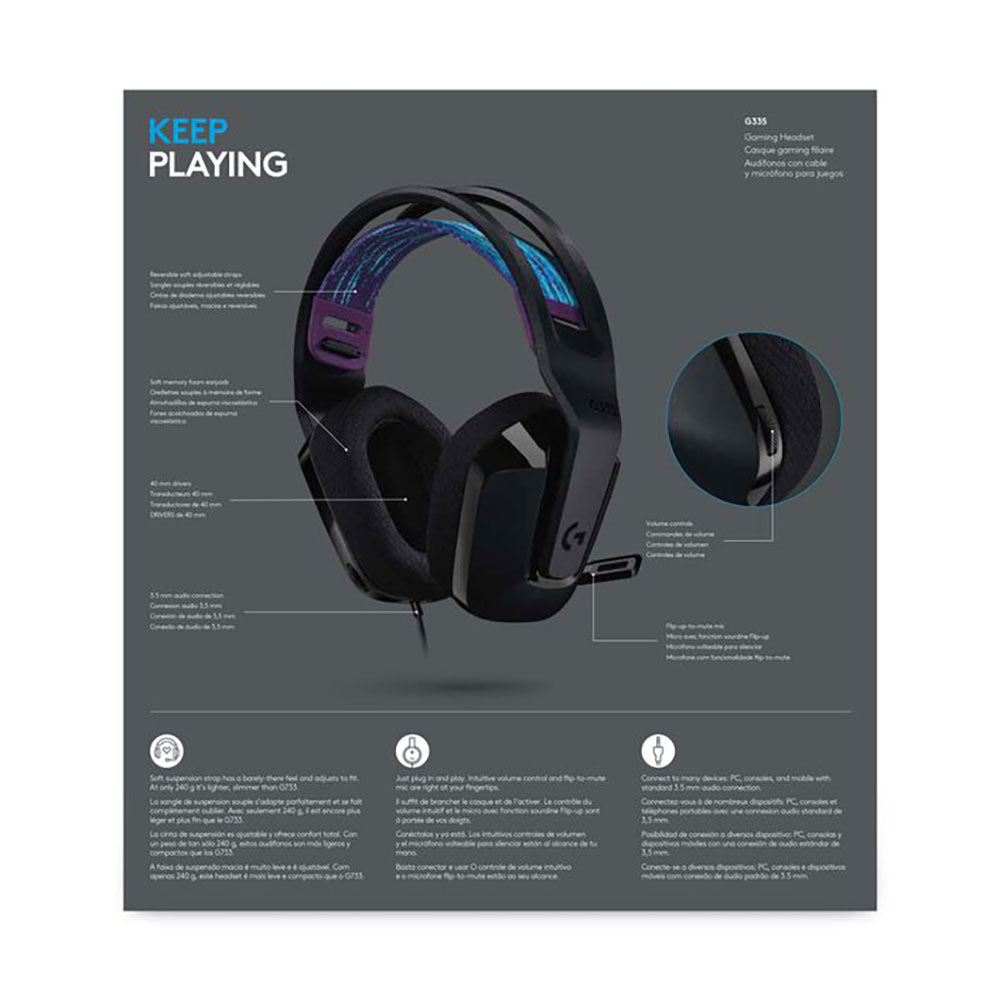 Diadema Gamer Logitech G335 PC, Xbox, Play Station y Switch 3.5mm Negro