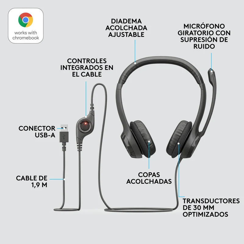 Audífonos / Diadema Con Micrófono Logitech Usb Headset H390