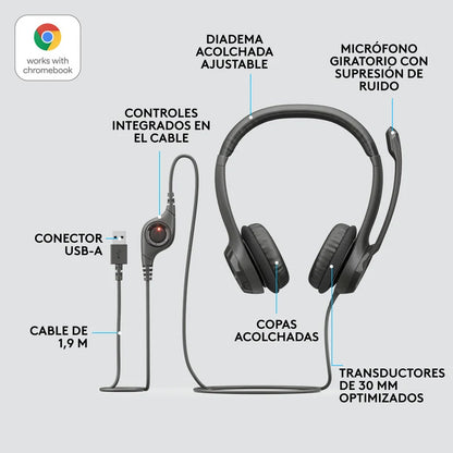 Audífonos / Diadema Con Micrófono Logitech Usb Headset H390
