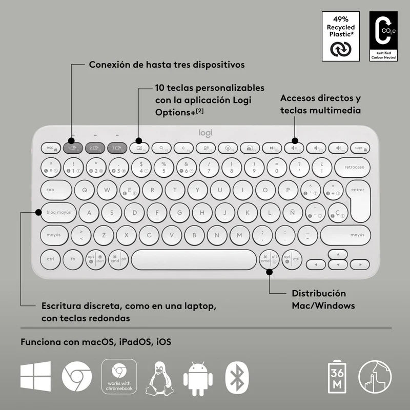 Teclado Inalámbrico Logitech K380s Bluetooth Pebble Keys