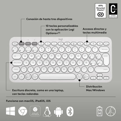 Teclado Inalámbrico Logitech K380s Bluetooth Pebble Keys