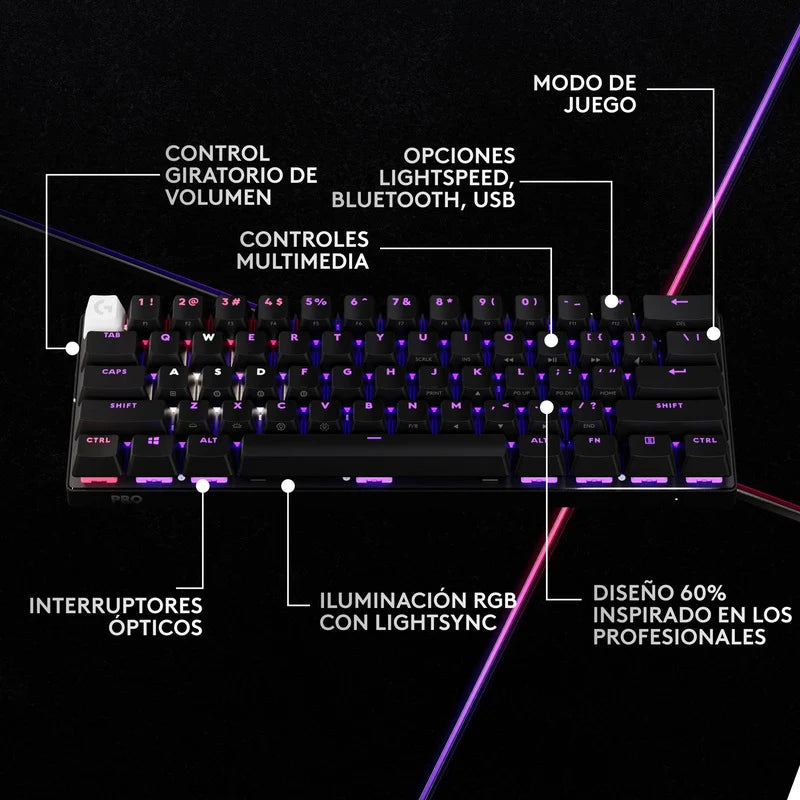 Teclado Gaming Logitech Pro X 60 LIGHTSYNC 60% RGB - Negro