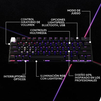Teclado Gaming Logitech Pro X 60 LIGHTSYNC 60% RGB - Negro