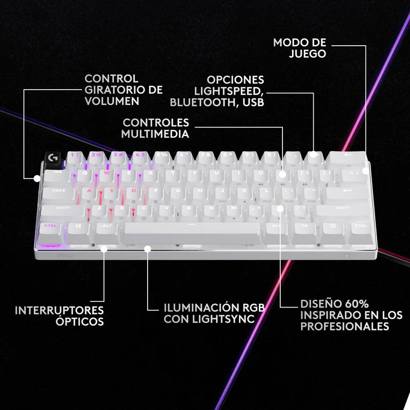 Teclado Gaming Logitech Pro X 60 LIGHTSYNC 60% RGB - Blanco
