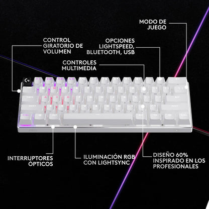 Teclado Gaming Logitech Pro X 60 LIGHTSYNC 60% RGB - Blanco