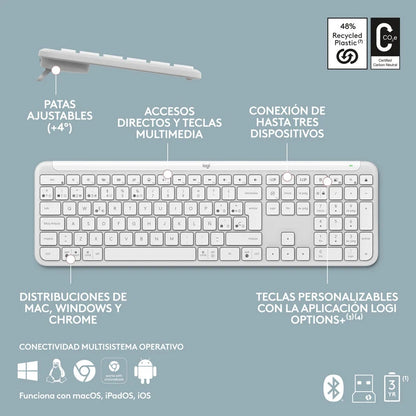 Teclado Inalámbrico Logitech Slim K950 Bluetooth - Blanco