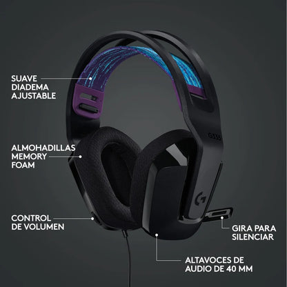 Diadema Gamer Logitech G335 PC, Xbox, Play Station y Switch 3.5mm Negro