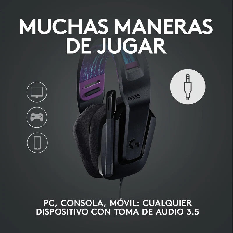 Diadema Gamer Logitech G335 PC, Xbox, Play Station y Switch 3.5mm Negro