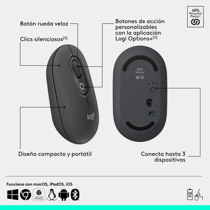 Combo Teclado y Mouse Inalámbrico Logitech POP Icon Grafito