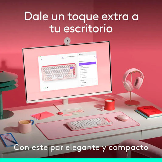 Combo Teclado y Mouse Logitech Pop Icon Rosado y Blanco