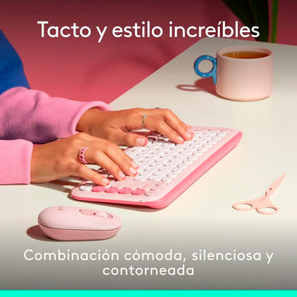 Combo Teclado y Mouse Logitech Pop Icon Rosado y Blanco