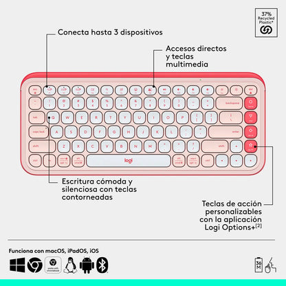 Combo Teclado y Mouse Logitech Pop Icon Rosado y Blanco