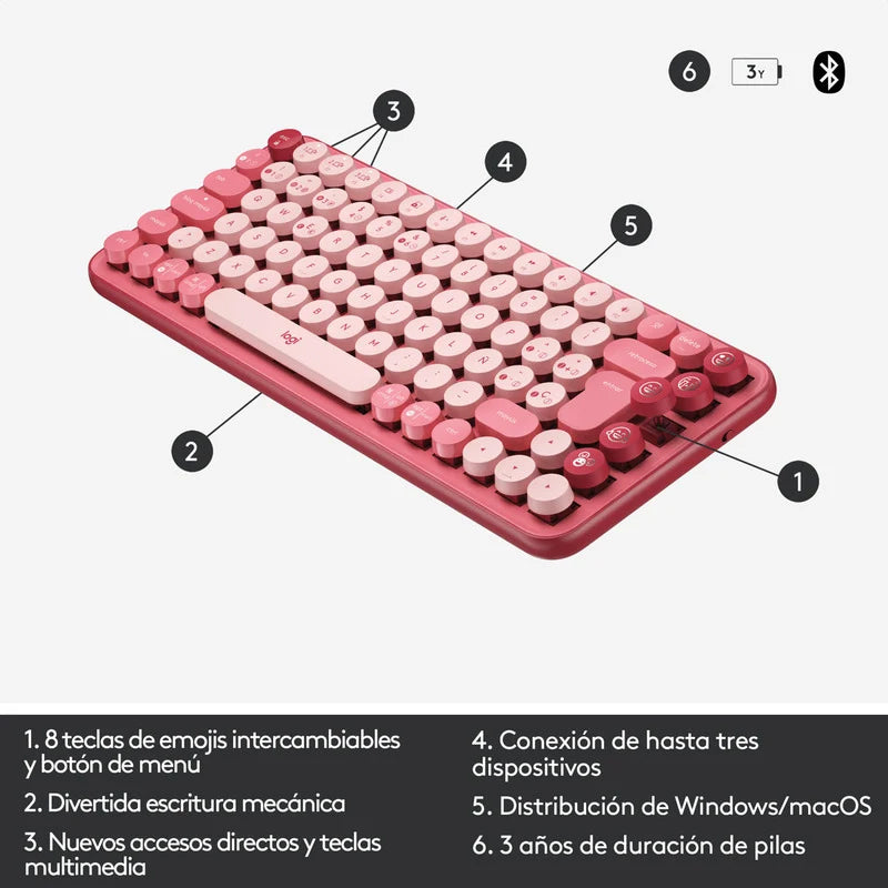 Logitech Teclado Bluetooth POP Keys Teclas con Emojis Heartbreaker