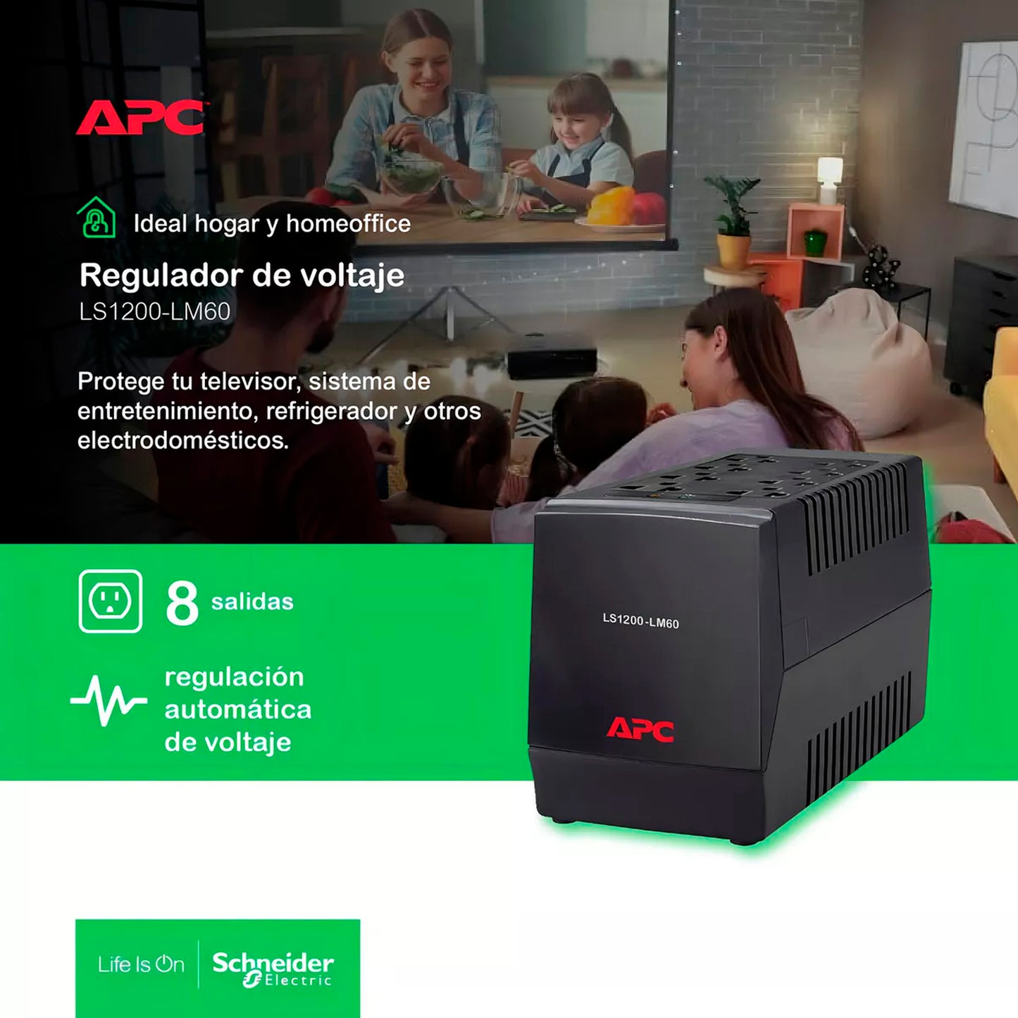 Regulador De Voltaje APC Ls1200-lm60 8 Tomas 600w Line-R