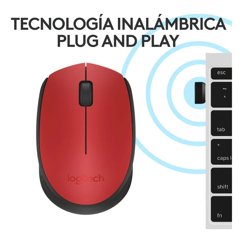 Mouse Inalámbrico Logitech M170 Rojo Y Negro