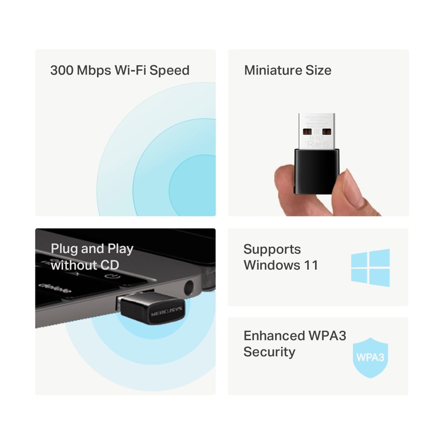 Adaptador Nano USB Wifi N300 MA12N Mercusys