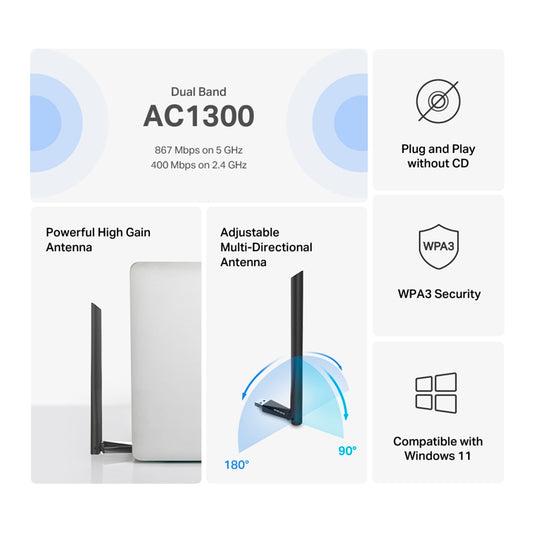 Adaptador USB Wifi Mercusys MA30H inalámbrico AC1300