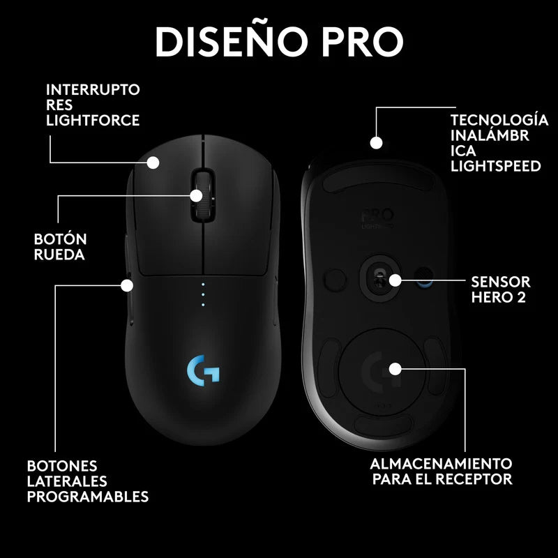 Mouse Gaming Inalámbrico Logitech G Pro 2 LIGHTFORCE Negro