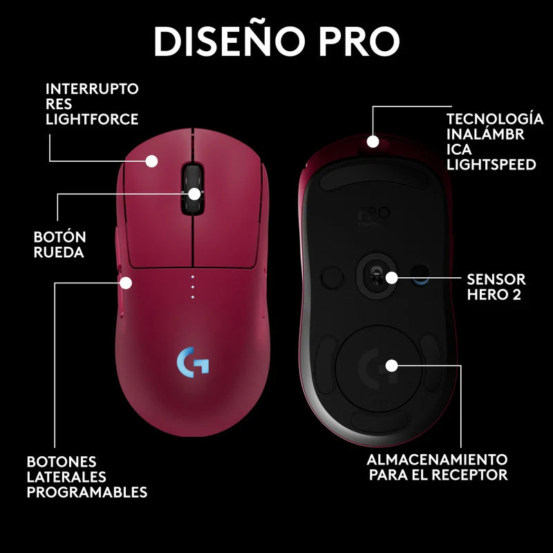 Mouse Gaming Inalámbrico Logitech G Pro 2 LIGHTFORCE Magenta