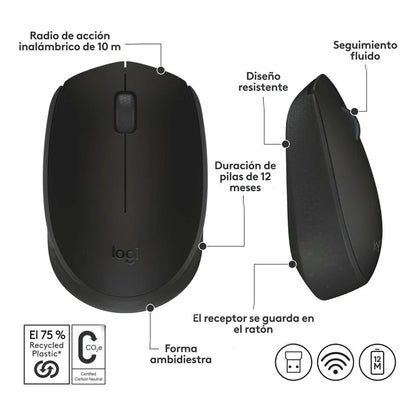 Mouse Inalámbrico Logitech M170 Usb Incluye Baterias Negro