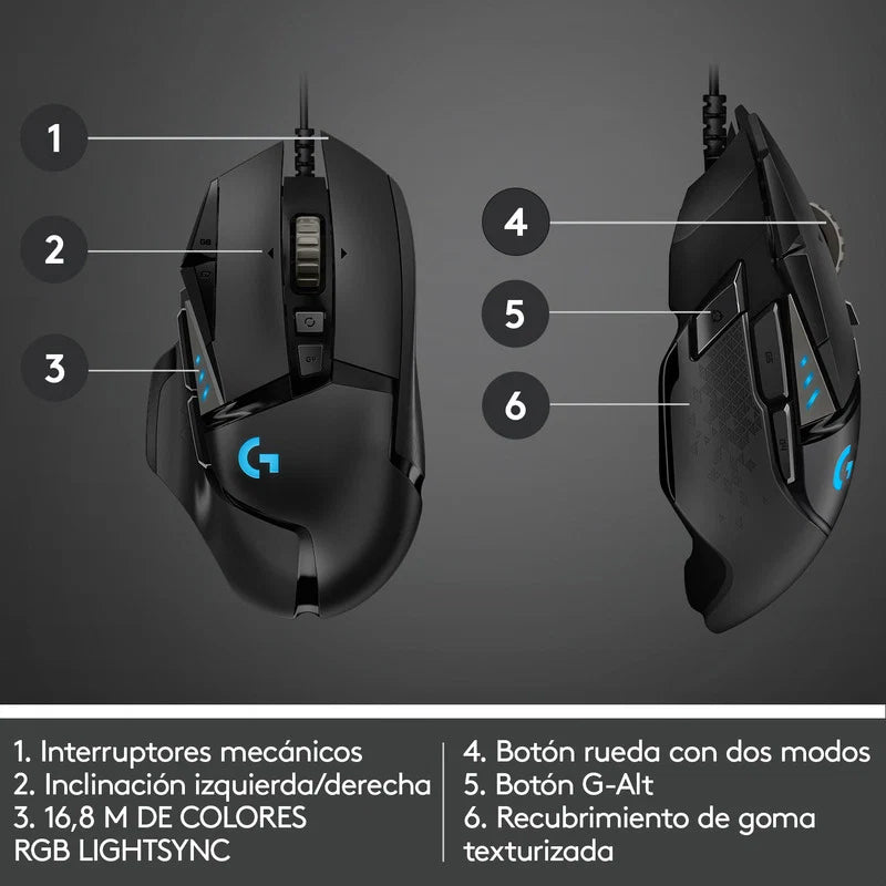 Mouse Gamer Logitech G502 HERO RGB 11 Botones Programable