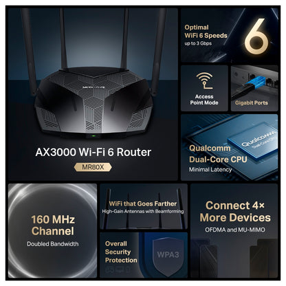 Router Mercusys MR80X Dual banda AX3000 Wifi 6