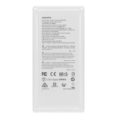 Power Bank Adata 20000 Mah C20 Multi Carga - Blanco