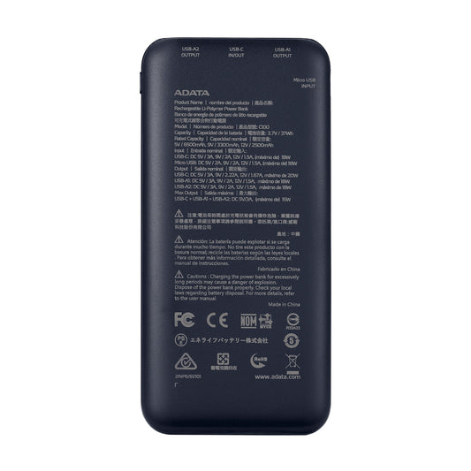 Power Bank Adata 10000 Mah C100 Multi Carga – Negro