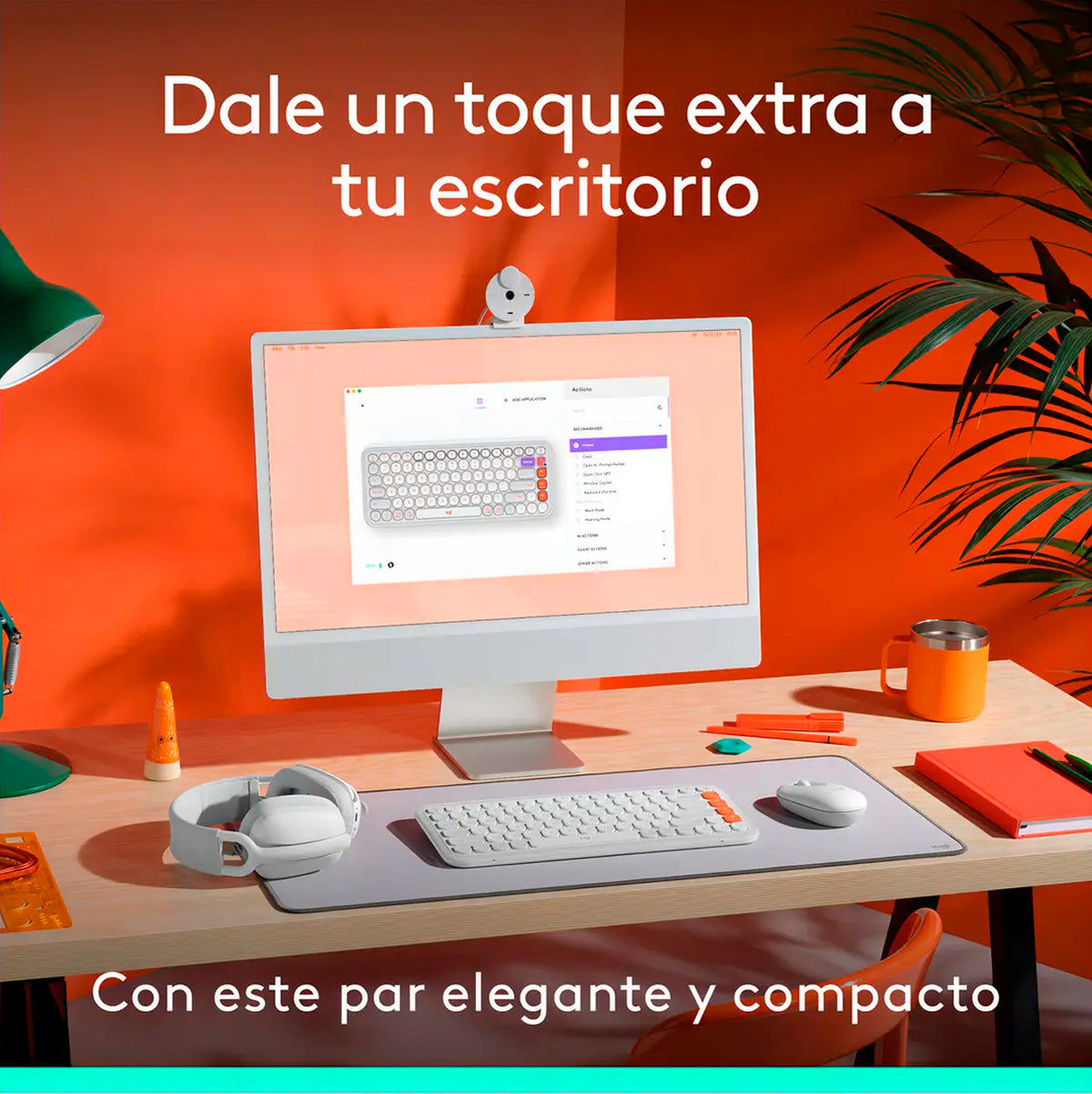 Combo Teclado y Mouse Logitech Pop Icon Blanco y naranja
