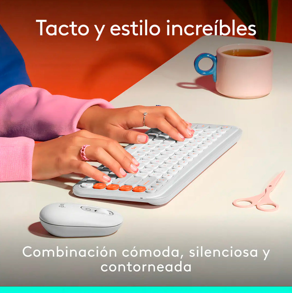 Combo Teclado y Mouse Logitech Pop Icon Blanco y naranja