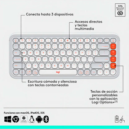 Combo Teclado y Mouse Logitech Pop Icon Blanco y naranja