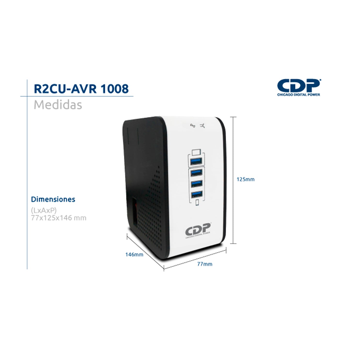 Regulador De Voltaje CDP R2CU-AVR 1000VA 8 Tomas / 4 Usb