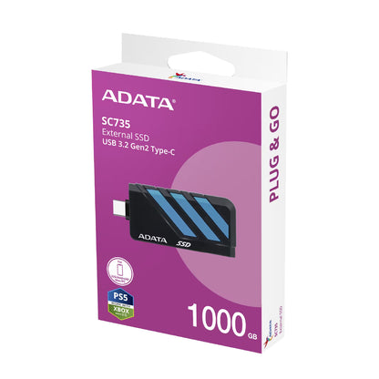 Disco Duro Externo Adata SC735 SSD 1TB USB-C - Negro/Azul