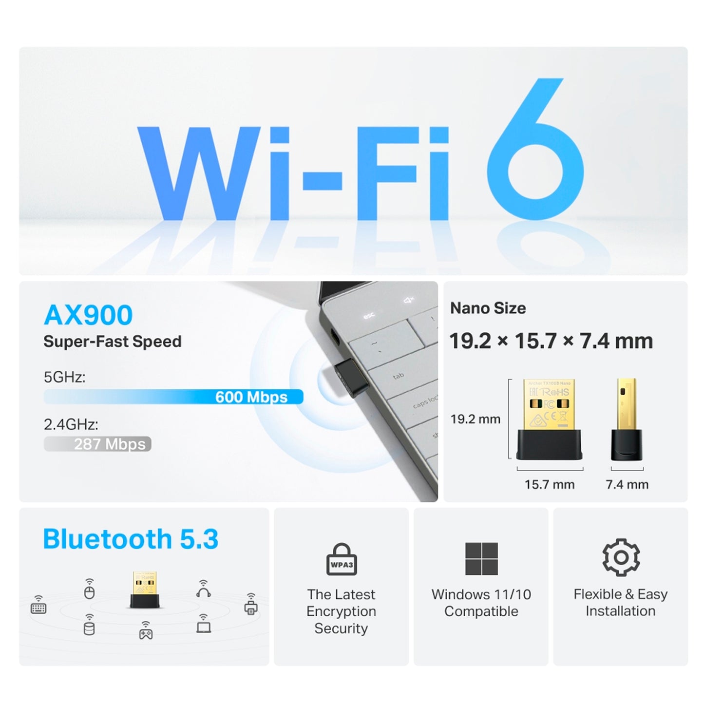 Adaptador USB Wifi Bluetooth Tp-link Archer TX10UB Nano
