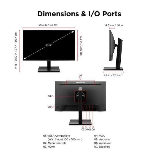 Monitor Viewsonic VA2448-MHJ 24 1080p Ergonomico 120Hz HDMI