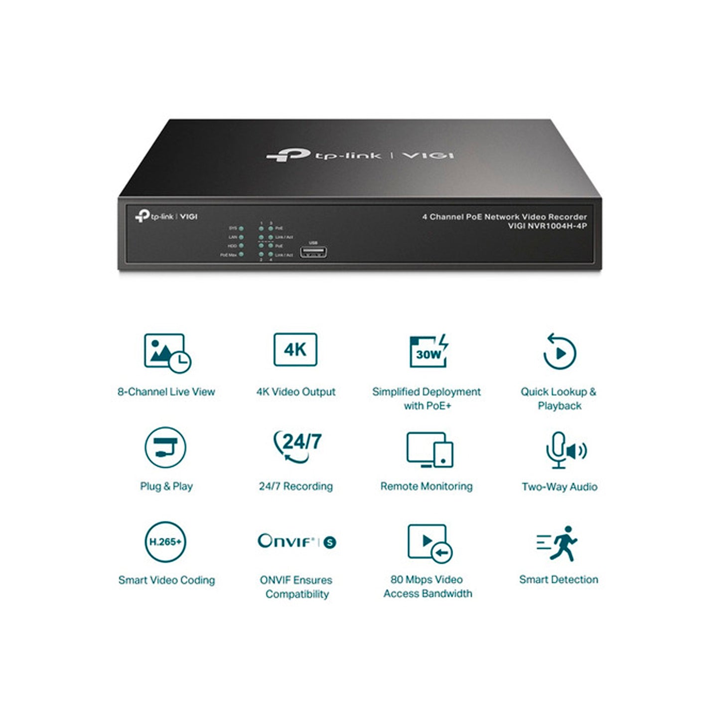 Nvr Tp-link Vigi Nvr1004h 4 Canales Grabacion 4k Hdmi Poe+