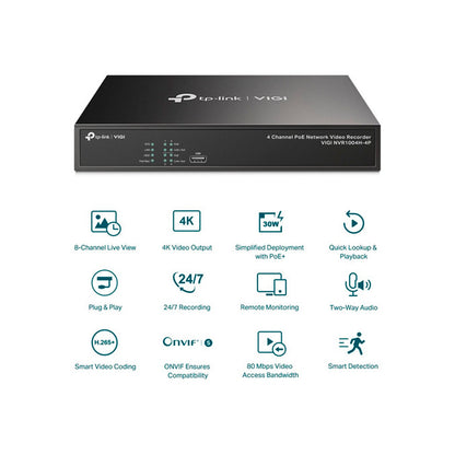 Nvr Tp-link Vigi Nvr1004h 4 Canales Grabacion 4k Hdmi Poe+