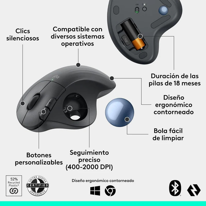 Mouse Logitech Ergo M575S Trackball Inalámbrico Mac Pc