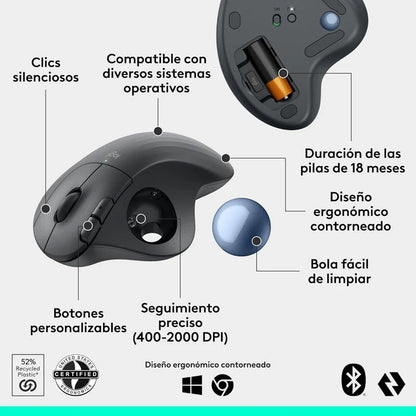 Mouse Logitech Ergo M575S Trackball Inalámbrico Mac Pc