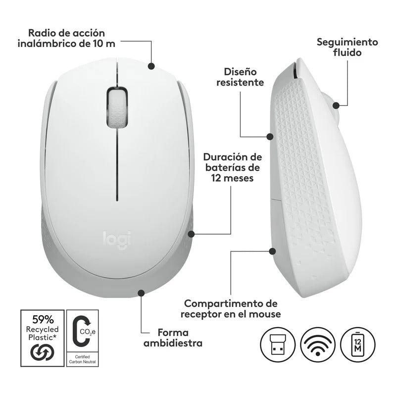 Mouse Logitech M170 Inalámbrico Usb Blanco
